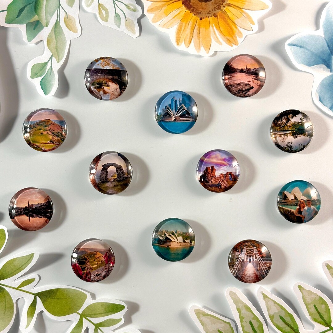 Set of 2/5/10 | Handmade Personalised Photo Round Travel Glass Photo ...