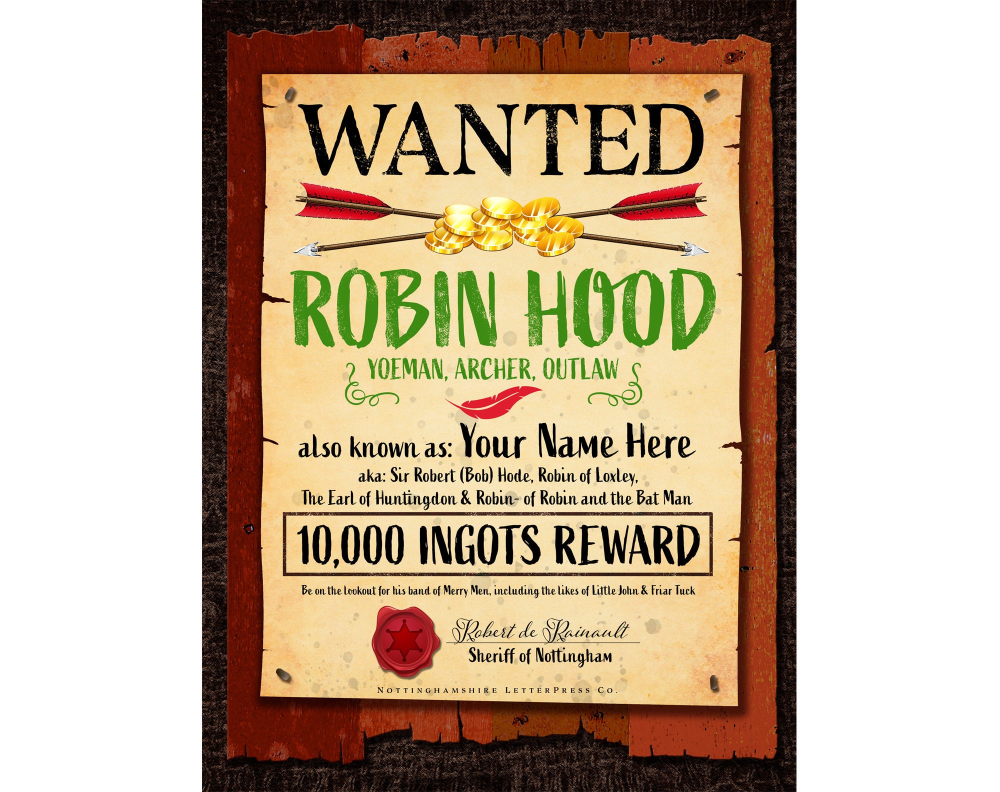 Frame Not Included Robin Hood Inspired Print
