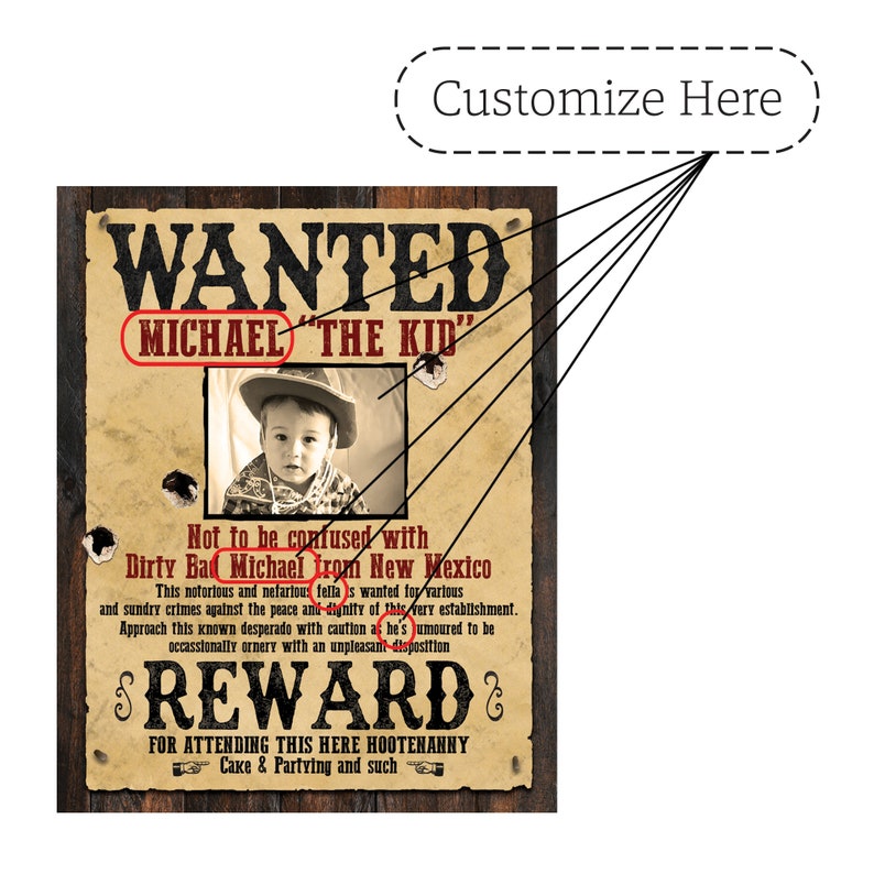 Custom Wanted Poster / Digital Download / Kids Party Wanted Poster / Western Wanted Poster / Adult Wanted Poster / Funny Wanted Poster image 5