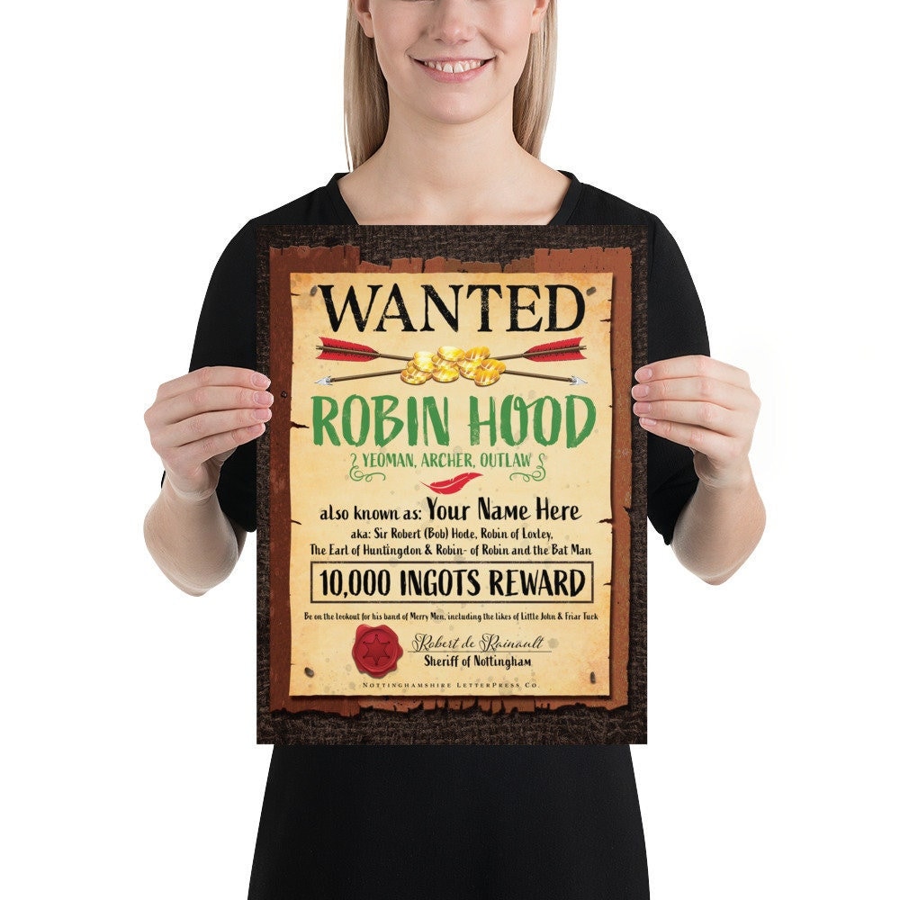 Custom Robin Hood Wanted Poster, Robin Hood Party Poster, Robin Hood