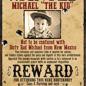Custom Wanted Poster / Digital Download / Kids Party Wanted Poster / Western Wanted Poster / Adult Wanted Poster / Funny Wanted Poster image 3