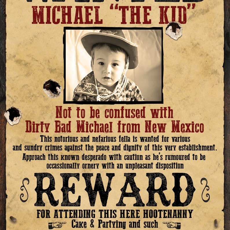 Custom Wanted Poster / Digital Download / Kids Party Wanted Poster / Western Wanted Poster / Adult Wanted Poster / Funny Wanted Poster image 3