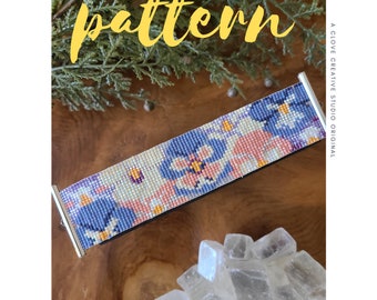 Pansy Floral Bead Loom Bracelet Pattern - Miyuki Seed Beads (PDF Download)