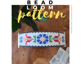 Folk Art Flower Bracelet Pattern/Loom Beading Bracelet/Cuff Bead Pattern/Miyuki Delica PDF/ PDF Instant Download/Loom Bead Pattern/Bead Loom