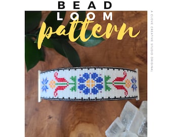 Folk Art Flower Bracelet Pattern/Loom Beading Bracelet/Cuff Bead Pattern/Miyuki Delica PDF/ PDF Instant Download/Loom Bead Pattern/Bead Loom