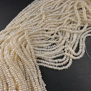 3mm Freshwater Seed Pearl Beads, Genuine Natural Pearls, Button Shape Beautiful Cream White Colour, Shiny Quality Beads, Through Hole, UK