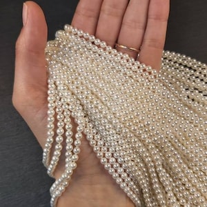4mm Shell Pearl Beads, Round Shape Beautiful Cream White Pearls, Shiny Great Quality Beads, Stunning Smooth Round UK Perfect Gemstone
