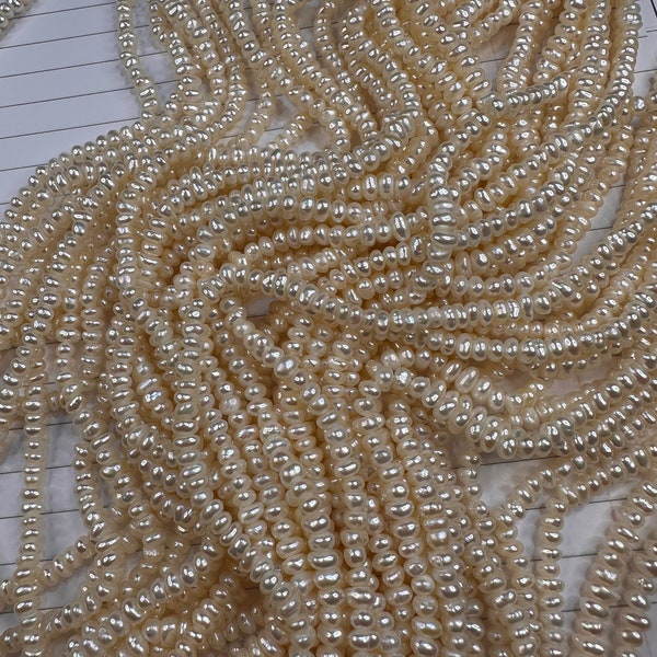 3.5mm Freshwater Seed Pearl Beads, Genuine Natural Pearls, Button Shape Beautiful Cream White Colour, Shiny Quality Beads, Through Hole, UK