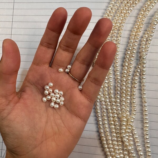 4mm AAA Round Freshwater Pearl Beads, Genuine Natural Pearls, Beautiful Cream White Colour Pearls, Shiny Quality Beads, Through Hole, UK