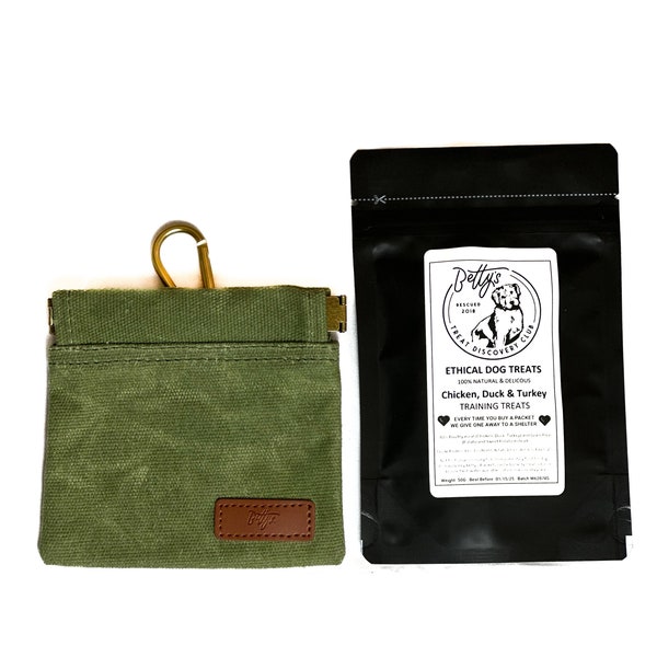 Betty's Canvas Dog Treat Pouch & Natural Training Treats - Waterproof, Hands-Free, Easy-Clean Design for On-the-Go Rewards