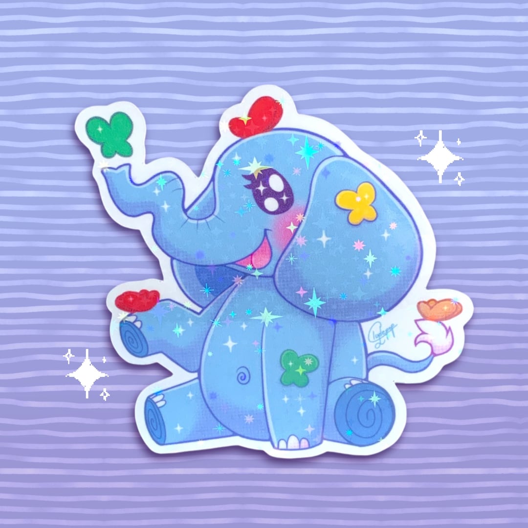 Holographic Toy Elephant Glitter Sticker Etsy