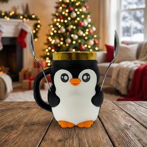 Cute Penguin Ice Cream Pint Holder & Spoon Rest - Hidden Snack Drawer - Funny Gift for Ice Cream Lovers | Pint Cozy