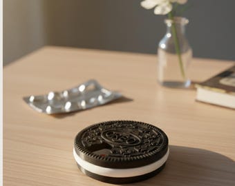 Pastillero personalizado con forma de galleta sándwich - Estuche secreto con nombre personalizado - Regalo divertido para amantes de los snacks - Organizador de accesorios de escritorio y baratijas