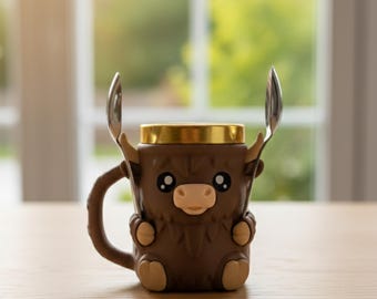 Highland Cow Ice Cream Pint Holder with Handle - Cute Bull Dessert Cozy - Funny Animal Gift for Ice Cream Lovers - Farmhouse Kitchen Decor