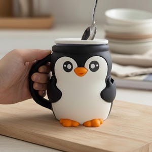 Süßer Pinguin Eis Pint Halter & Löffel Ablage - Versteckte Snack Schublade - Lustiges Geschenk für Eis Liebhaber | Pint Gemütlich