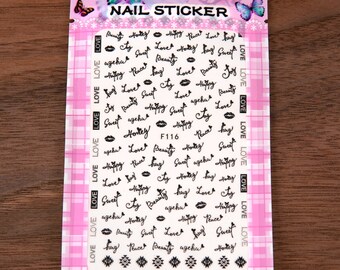 Nail Stickers Nail Art Stickers Nail Decals Love Nail Stickers Black Nail Stickers