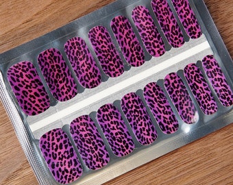 Nail Wraps 100% Nail Polish Stickers Nail Strips Nail Polish Strips Stick on Nail Polish Fuchsia Leopard