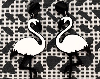 White Flamingo Earrings, Jewelry, Earrings, Dangle Earrings, White & Black Earrings