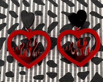Heart Flame Earrings, Jewelry, Earrings, Dangle Earrings