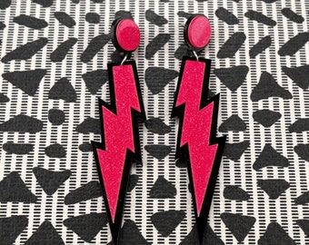 Pink Shimmer Lighting Bolt Earrings, Jewelry, Earrings, Dangle Earrings, Pink Earrings