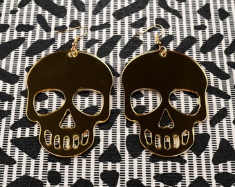 Gold Skull Heart Earrings, Jewelry, Earrings, Dangle Earrings
