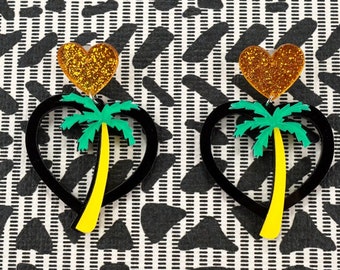 Palm Tree Earrings, Jewelry, Earrings, Dangle Earrings, Heart Earrings