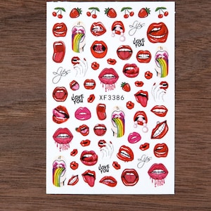 Nail Stickers Nail Art Stickers Nail Decals Red Lipstick Nail Stickers Lip Nail Stickers Valentine Day Nail Stickers