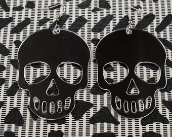 Silver Skull Heart Earrings, Jewelry, Earrings, Dangle Earrings