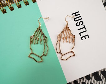 Gold tone Praying Hands Earrings, Jewelry, Earrings, Dangle Earrings