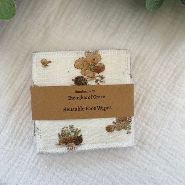 6 reusable Face Wipes with Storage Bag, Eco Friendly, Baby wipes, Washable Face wipes, Double Gauze fabric, organic bamboo towelling, gifts