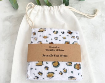 6 Reusable Face Wipes with Storage Bag, Eco Friendly, Baby Wipes, Washable Face wipes, double gauze fabric, organic bamboo towelling, gifts