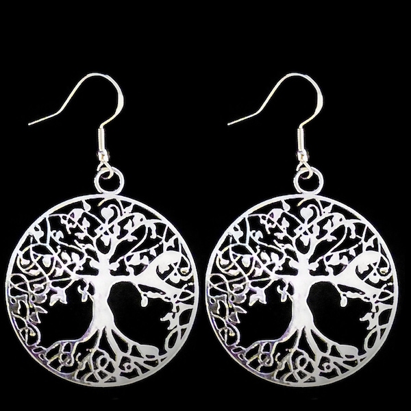 Silver Tree of Life Earrings  on Sterling925 Ear wires. Available in 40mm or 25mm. 40mm is pictured first