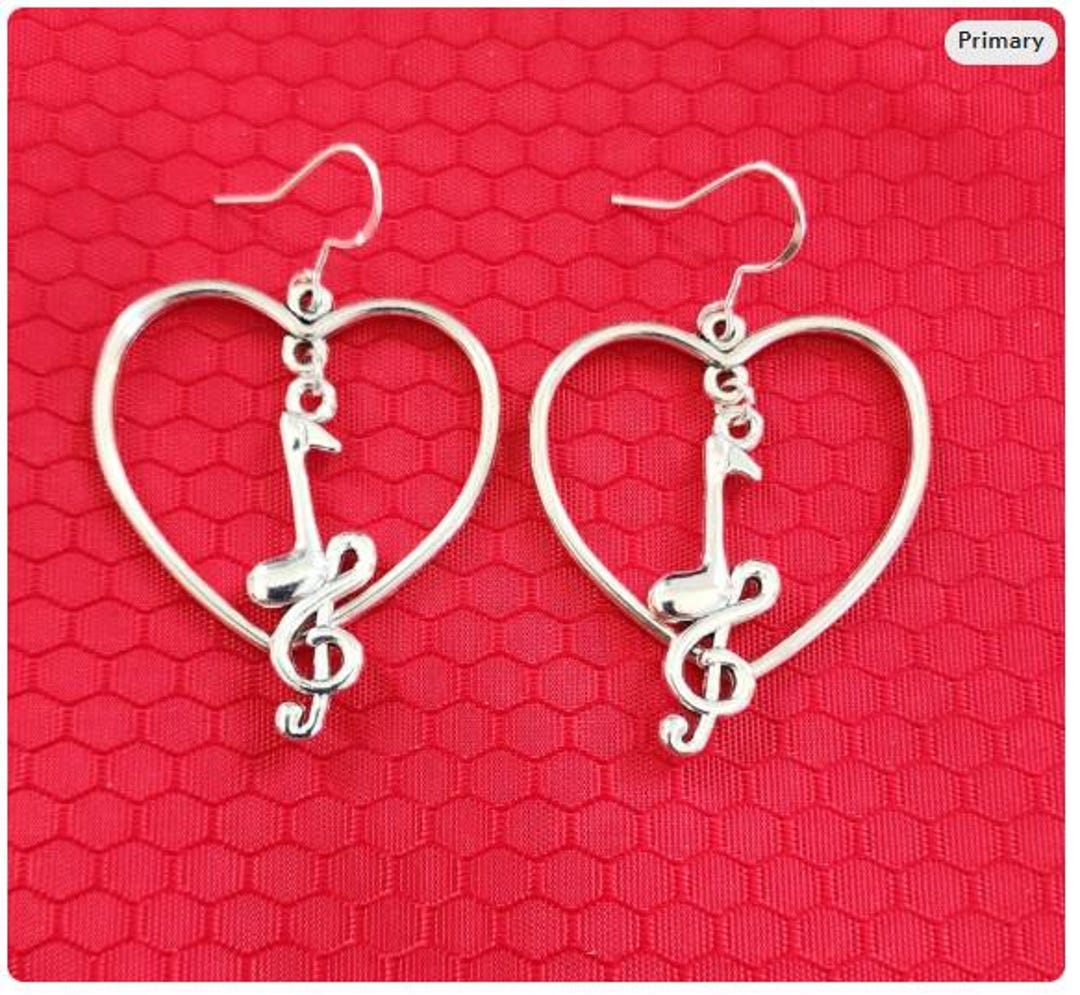 Musical Note Hoop Heart Shaped Hoops W Music Note and Treble Clef - Etsy