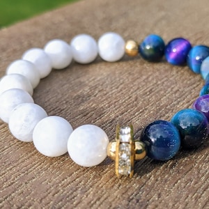 Crystal Galaxy Tiger Eye Bracelet, Gemstone Bracelet, Gemstone Bracelet, Valentine&#39;s Day,Gift for Women, Blue and Purple, Tiger Eye Jewelry,