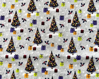 Haunted Trees on Gray Christmas Black Trees Cotton Fabric fat quarter 18"x21" / remnant 16"x42"