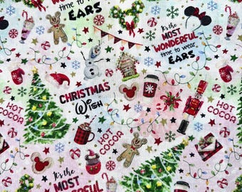 Christmas It’s the Most Wonderful Time to Wear Ears Park Treats Mouse on White cotton fabric remnant 17”x37”