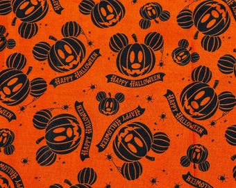 Disney Halloween Mickey Pumpkin Mickey Mouse Jack O Lantern Cotton Fabric fat quarter 18"x21"