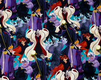 Disney Villains Watercolor Cotton Fabric fat quarter 18”x21”