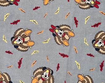 Disney Mickey Minnie Gobble Gobble / Mickey Mouse Thanksgiving Turkey Cotton Fabric by fat quarter 18"x21"