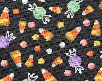 Halloween Candy Black Cotton Fabric Fat Quarter 18”x21”