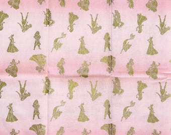 Disney Princess Princesses Sillohette Pink & Gold Cotton Fabric fat quarter 18"x21”