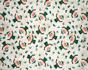 Christmas Elf Elves on Beige Cotton Fabric fat quarter 18"x21"