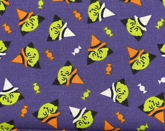 Halloween Witch Witches Purple Cotton Fabric Fat Quarter 18”x21”