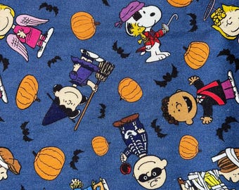 Peanuts Classic Halloween Costumes Packed Blue Cotton Fabric fat quarter 18"x21" / Remnant 17"x42"