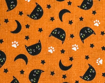 Halloween Cats Black Cat Orange Cotton Fabric Fat quarter 18”x21”