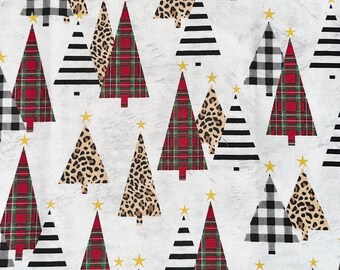 Christmas Trees animal leopard print stripes plaid cotton fabric by fat quarter 18”x21”