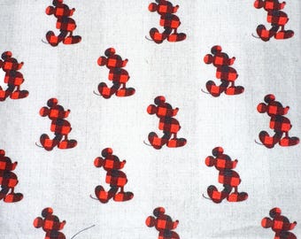 Christmas Red Black Buffalo Check Mouse on White cotton fabric remnant 18”x36”