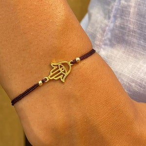 Gold Hamsa Hand Bracelet. Adjustable String Bracelet. Hand of God Charm. Friendship Bracelet. Good Luck. Protection. Gift for Her. Jewelry.