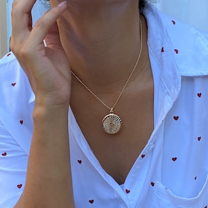 Our Father Prayer Disc Necklace. Gold-Filled Disc Necklace. Engraved Lord's Prayer Necklace. Communion Gift. Religious Gift. Delicate Gift.