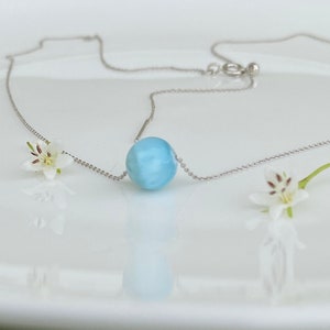 Natural Larimar Necklace. Round Ball Larimar Necklace. Larimar Necklace. Delicate Necklace. Jewelry. Larimar Bead Sterling Silver Necklace.